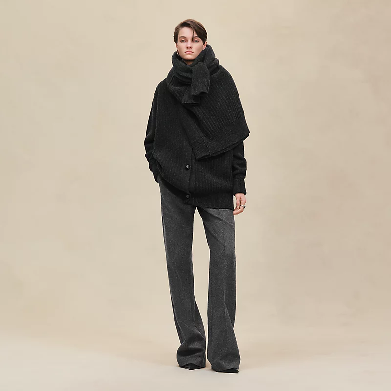 Thick long-sleeve cardigan gris volcanique