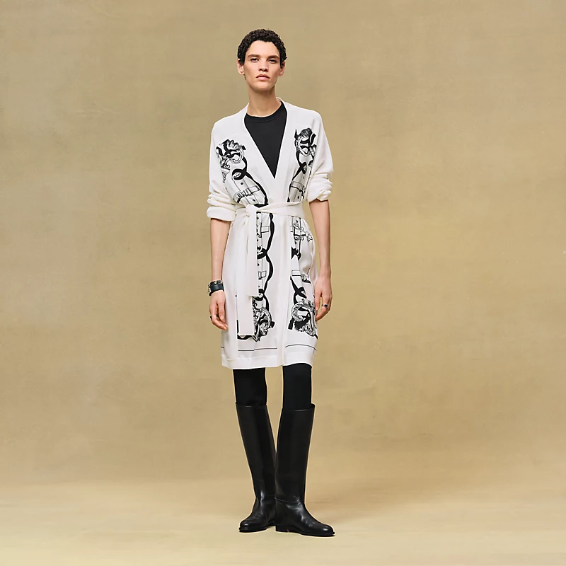 "Ferronnerie Remix" long-sleeve twillaine cardigan blanc nacre