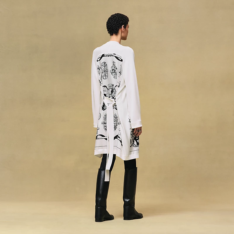 "Ferronnerie Remix" long-sleeve twillaine cardigan blanc nacre