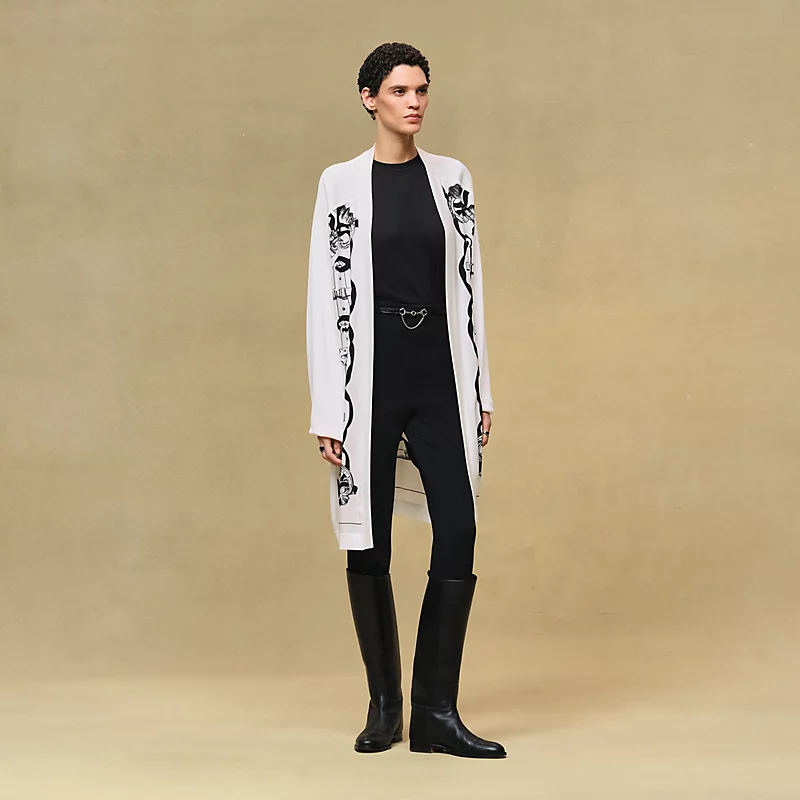 "Ferronnerie Remix" long-sleeve twillaine cardigan blanc nacre