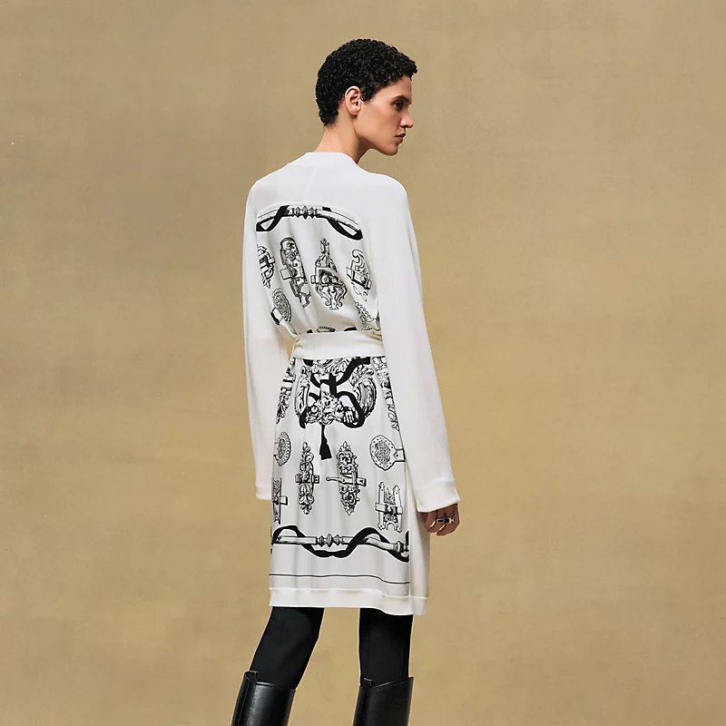 "Ferronnerie Remix" long-sleeve twillaine cardigan blanc nacre