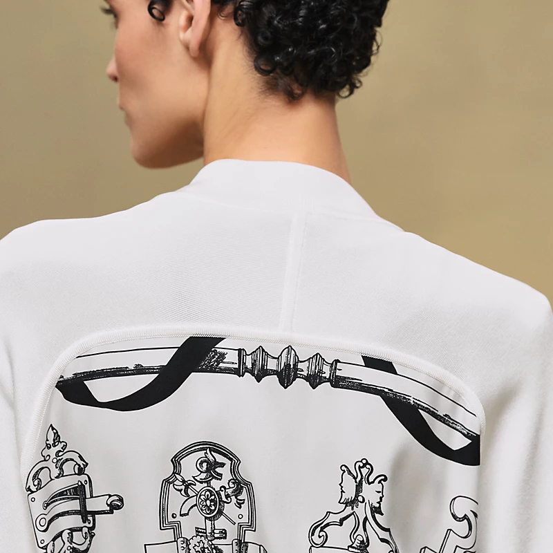 "Ferronnerie Remix" long-sleeve twillaine cardigan blanc nacre