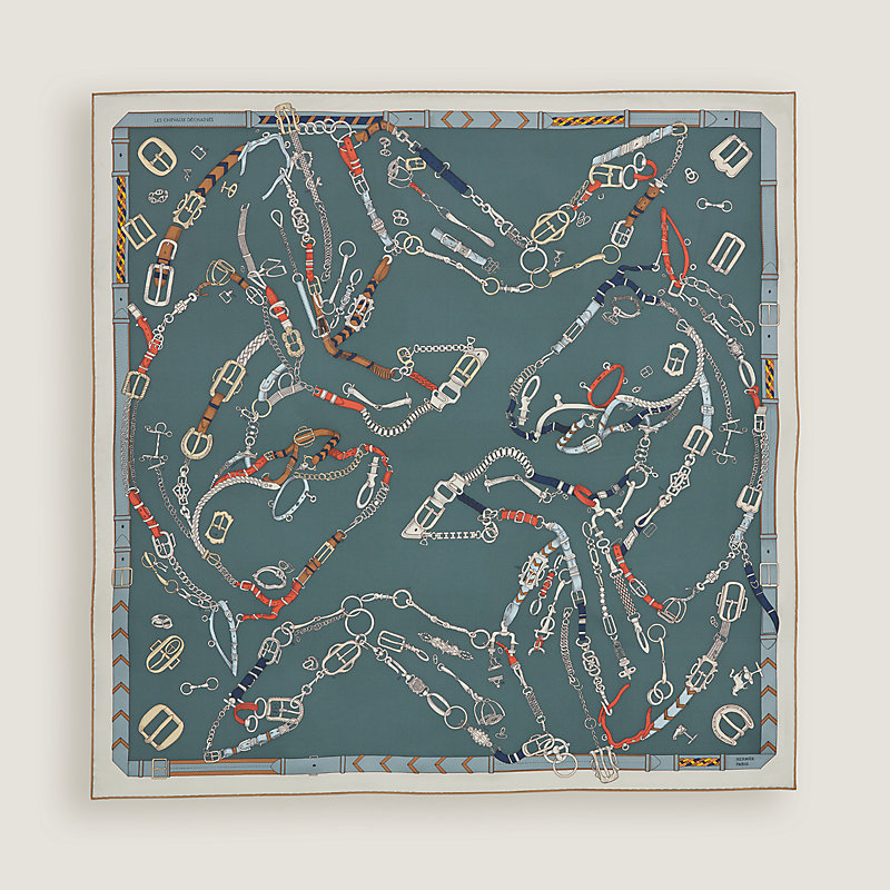 Les Chevaux Dechaines scarf 90 ardoise clair/corail/gris