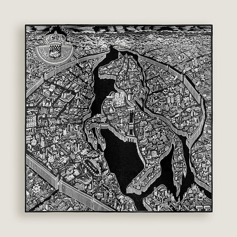 La Cite Cavaliere la Nuit embroidered scarf 90 noir/blanc