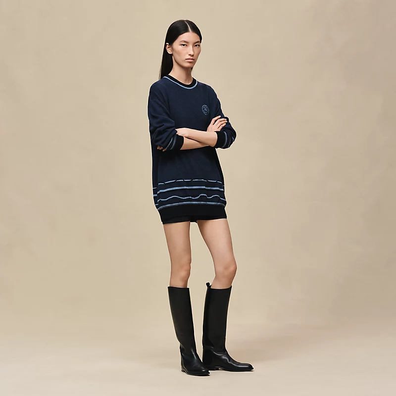 "Ex-Libris" long-sleeve tunic sweater bleu lagune