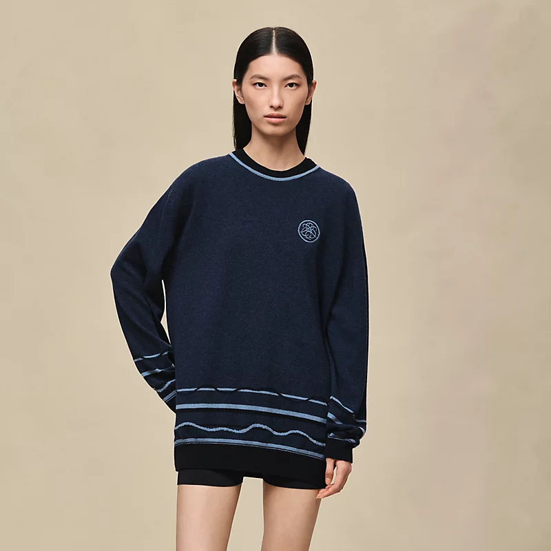 "Ex-Libris" long-sleeve tunic sweater bleu lagune